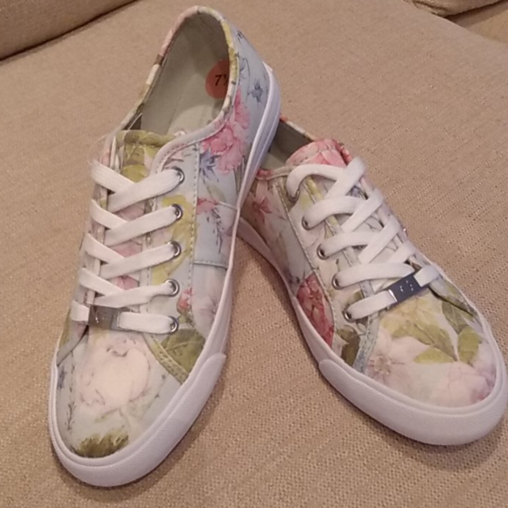 GBG Los Angeles White/Floral Ladies ATHL Sneaker - Picture 2 of 6